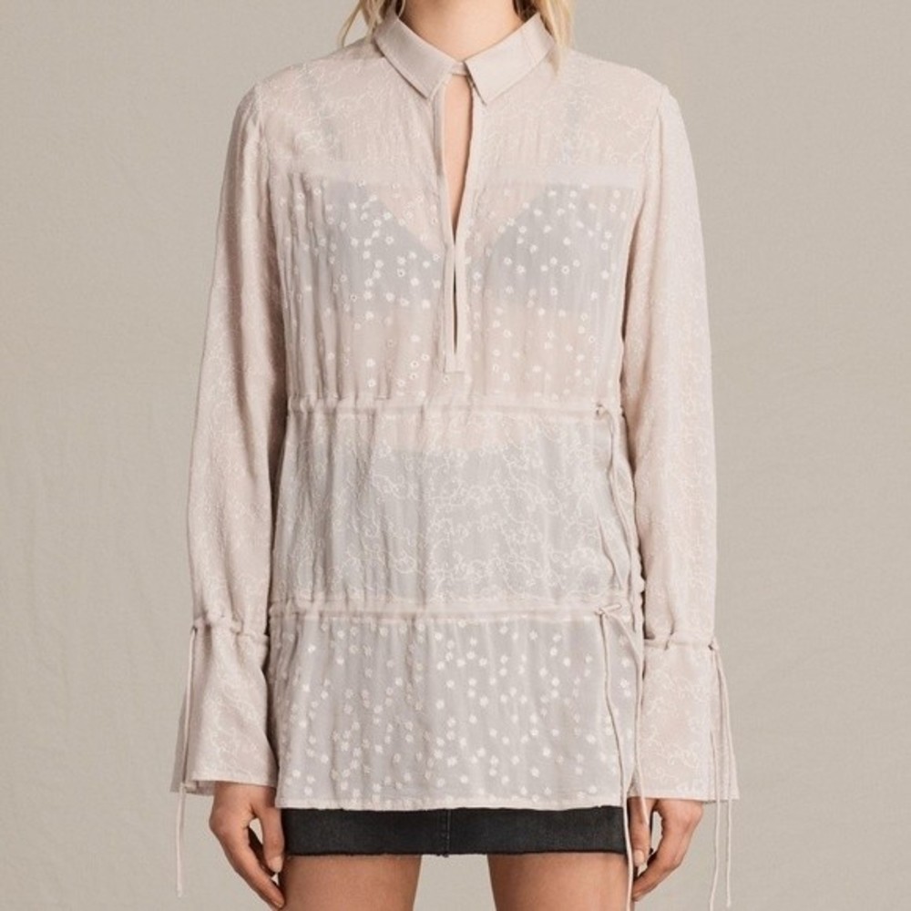 All Saints Pink Long Sleeve Blouse Abelie Shirt L
